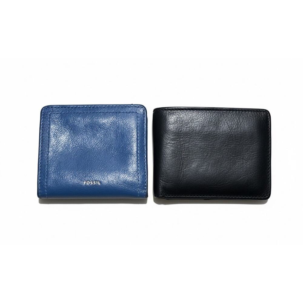 2 Vintage Wallets Fossil And Ralph Lauren Blue And Black Leather